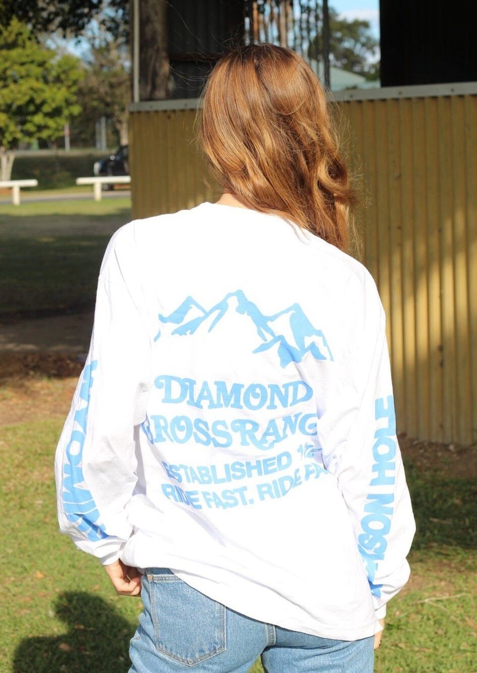 Diamond Cross Ranch Trailblazer Long Sleeve Shirt Jackson Hole White Blue XL